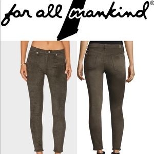 Knee-Seam Sueded Skinny Jeans, Cognac